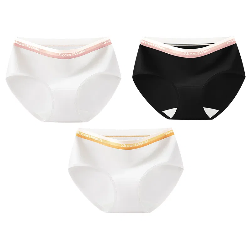 二三二三 轻薄透气亲肤柔软舒适不卡档不夹臀三角裤防勒不卷边高弹中腰短裤撞色字母时尚运动少女百搭潮流内裤 女款 组合装