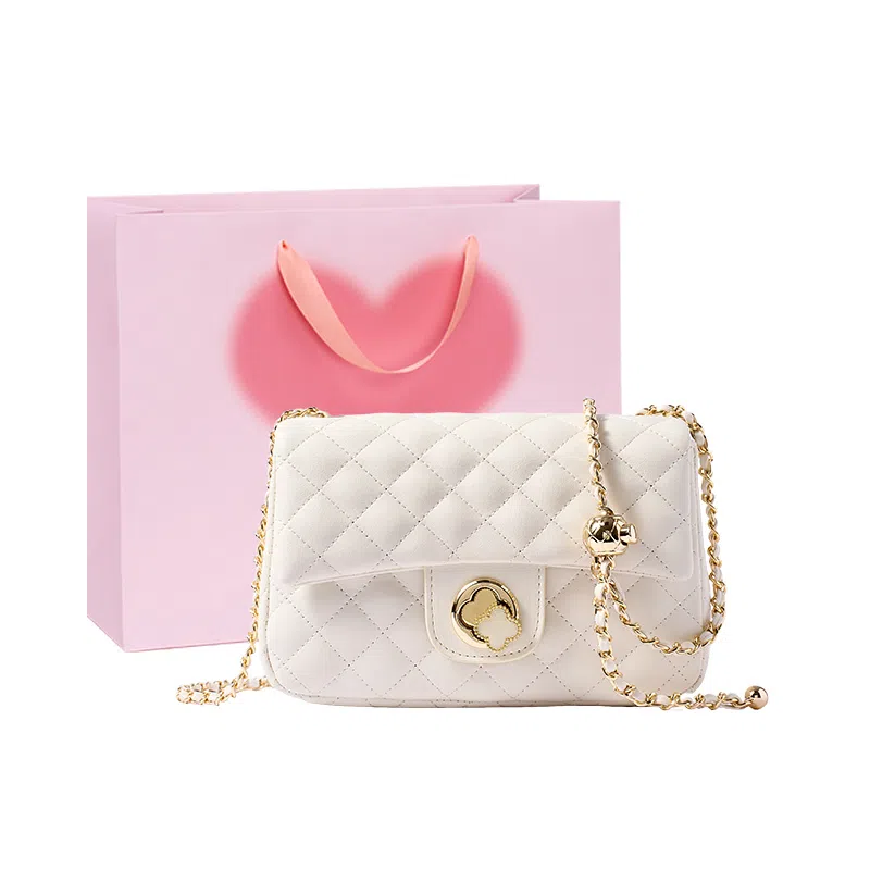 老人头 包包女小香风优雅简约时尚百搭高颜值精致实用高级质感菱格 牛皮 单肩链条小包手拎腋下斜挎包 常规 女款 白色/黑色