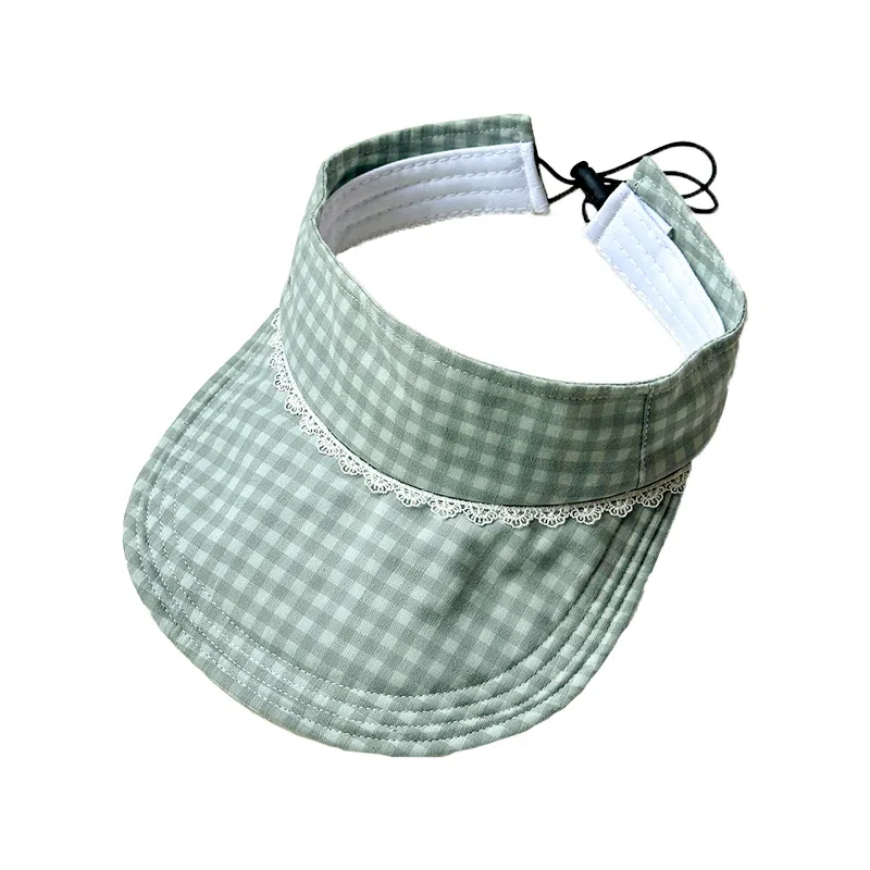 杨同学 小清新蓝色格纹空顶 棉 防晒帽 女款