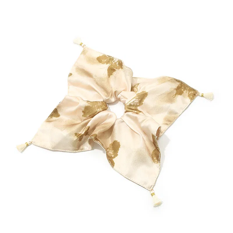 如花梦 水墨蝴蝶方巾大肠方形发绳麦穗流苏 布艺 发圈 女款