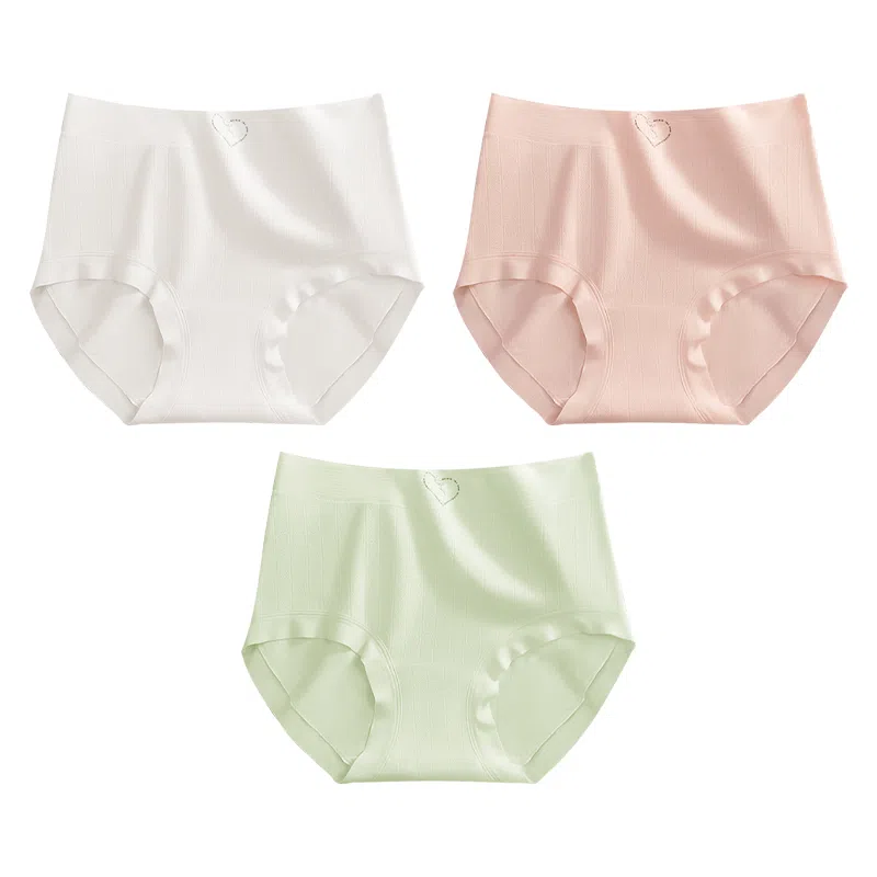 二三二三 纯棉抑菌高腰收腹不卡档不夹臀不卷边亲肤舒适透气不闷三角裤隐形无痕亲肤纯色爱心甜酷可爱少女内裤 女款 组合装