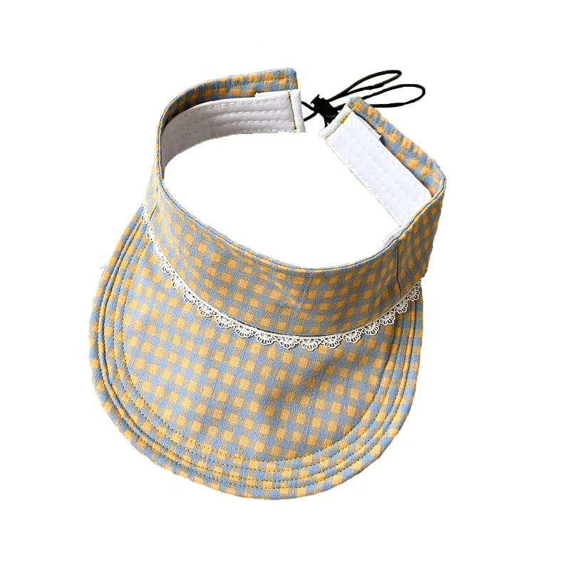 杨同学 小清新蓝色格纹空顶 棉 防晒帽 女款