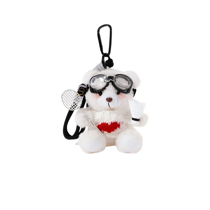 丹琴 打羽毛球害羞小熊 可爱卡通毛衣玩偶书包包背包挂饰公仔车挂钥匙扣 毛绒/合金 挂件 男女同款情侣款