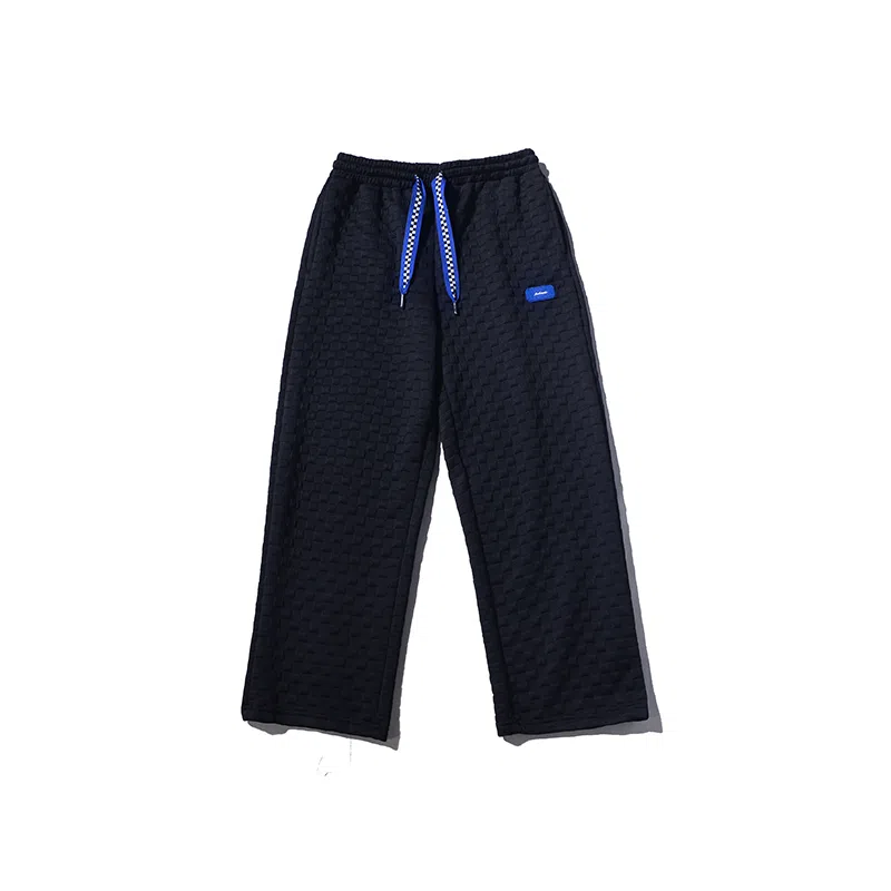 乱步 华夫格垂坠感直筒夏季宽松运动卫裤美式高街抽绳阔腿长裤休闲裤 男女同款