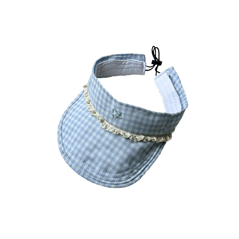 杨同学 蓝色格纹空顶帽夏季 棉 防晒帽 女款