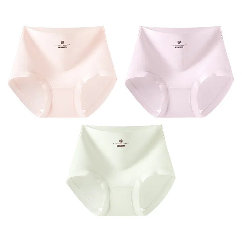 二三二三 纯棉高腰无痕亲肤柔软舒适中腰包臀不卡裆不夹臀不卷边三角抑菌透气吸汗纯色字母印花简约时尚百搭潮流内裤 女款 组合装