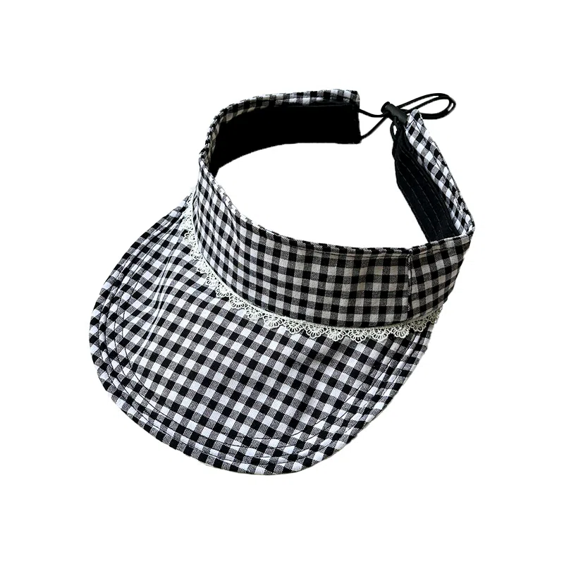 杨同学 小清新蓝色格纹空顶 棉 防晒帽 女款