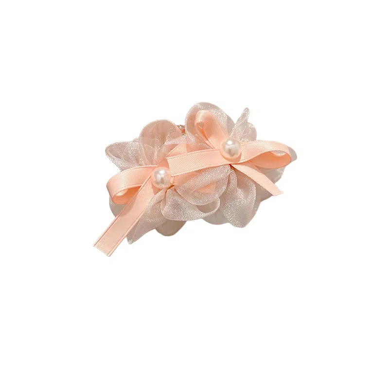 水中玉 仿珍珠网纱花朵蝴蝶抓夹后脑勺盘发鲨鱼夹气质发卡头饰 亚克力 发夹 女款