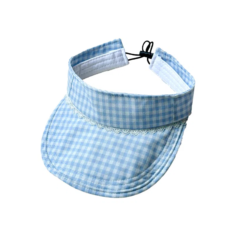 杨同学 小清新蓝色格纹空顶 棉 防晒帽 女款