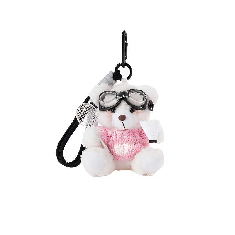 丹琴 打羽毛球害羞小熊 可爱卡通毛衣玩偶书包包背包挂饰公仔车挂钥匙扣 毛绒/合金 挂件 男女同款情侣款