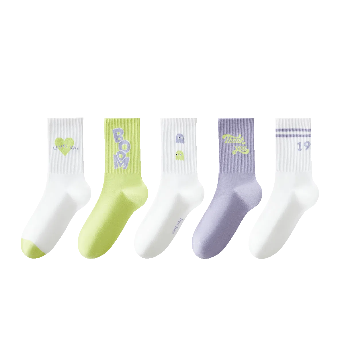 欧迪芬 潮流运动休闲耐磨提花青春时尚舒适亲肤中筒袜 女款 五双装