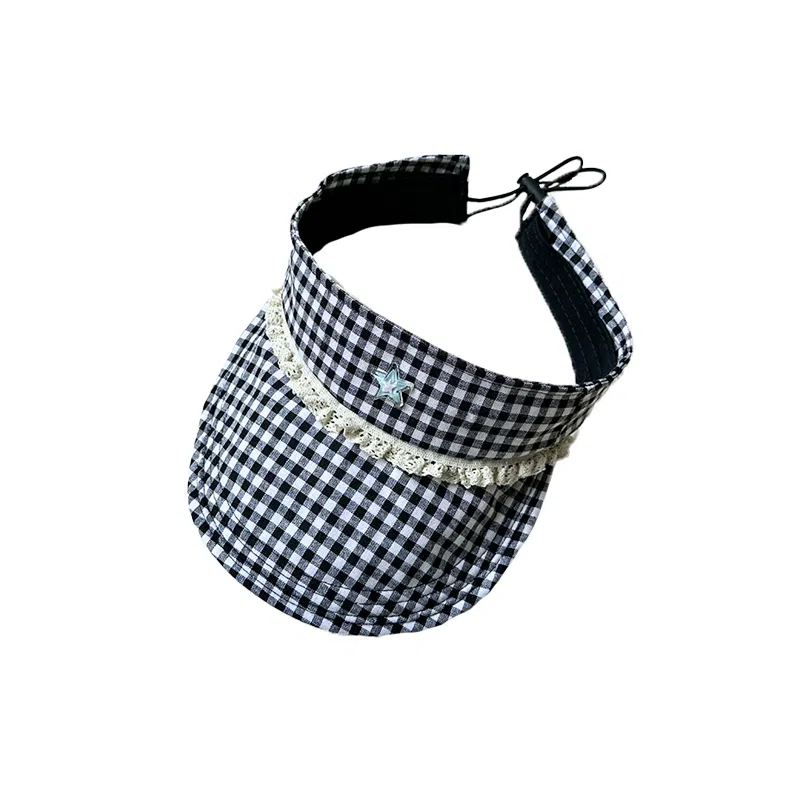 杨同学 蓝色格纹空顶帽夏季 棉 防晒帽 女款