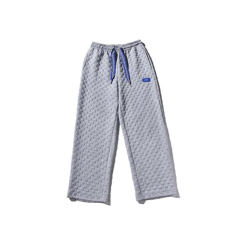 乱步 华夫格垂坠感直筒夏季宽松运动卫裤美式高街抽绳阔腿长裤休闲裤 男女同款