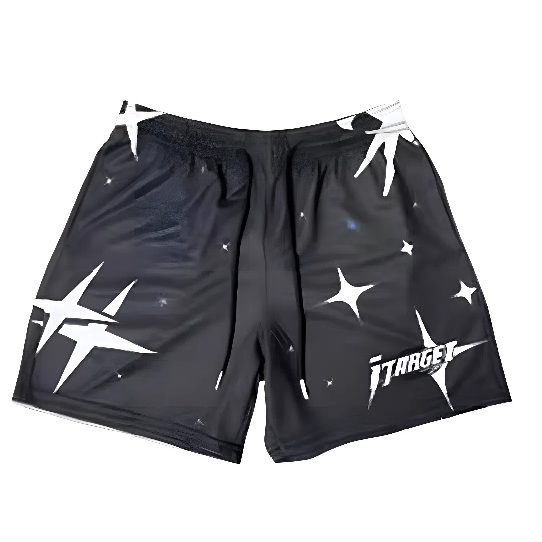 玉儿恋 字母拼色中腰系带透气百搭直筒运动短裤 男女同款