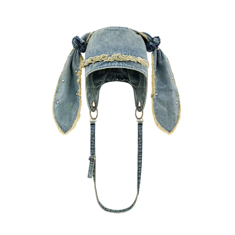 SLEEPYWALK Vintage Rabbit Ear Beanie Denim