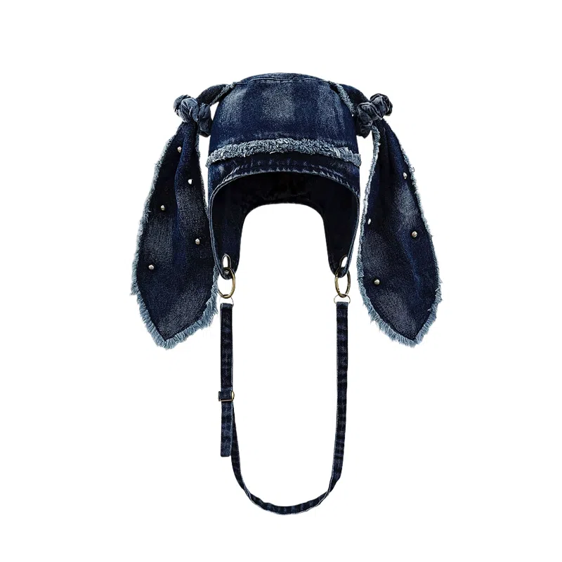 SLEEPYWALK Vintage Rabbit Ear Beanie Denim