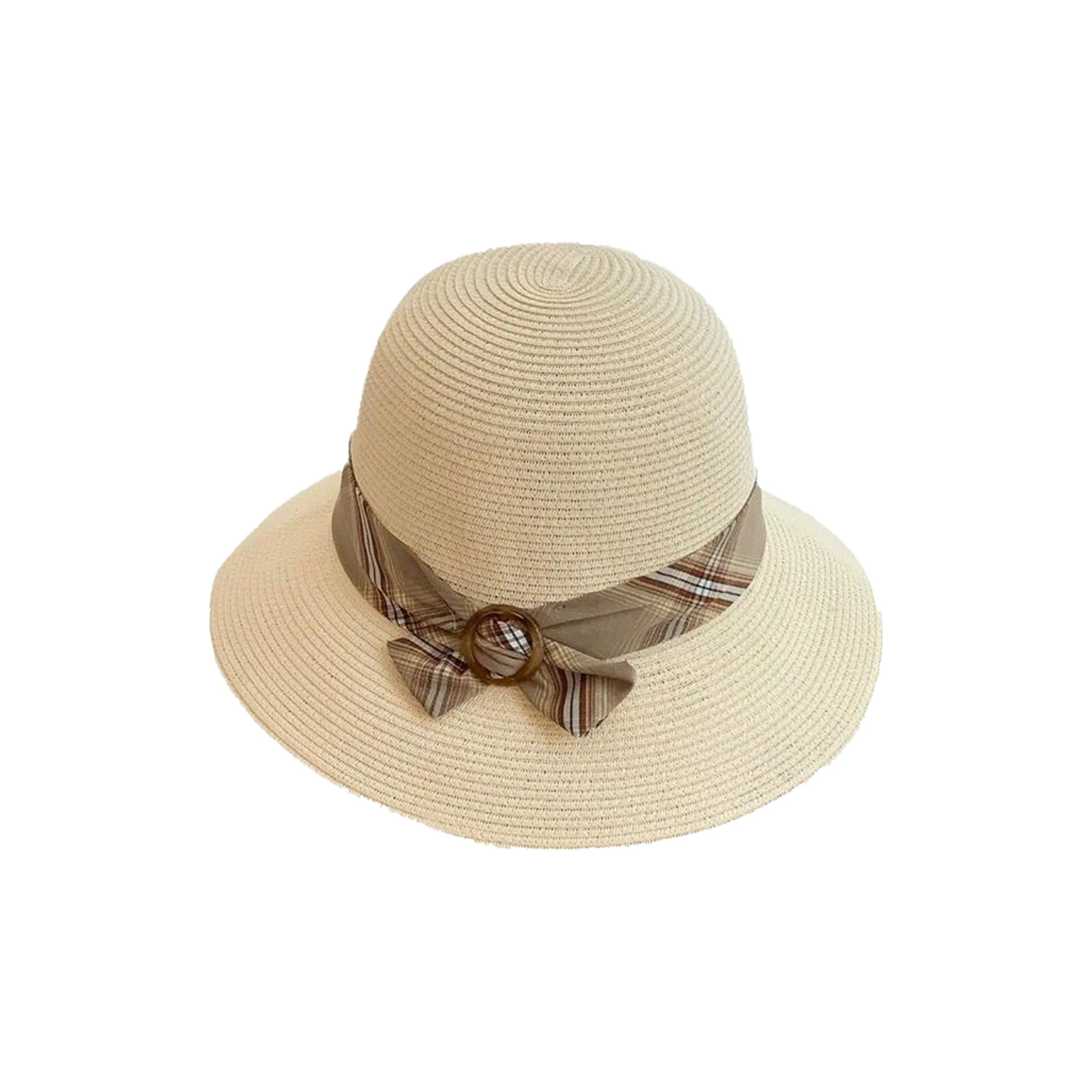 艾佳微 法式赫本风编织草帽优雅小香风高级感盆帽户外沙滩 草纸 渔夫帽 女款