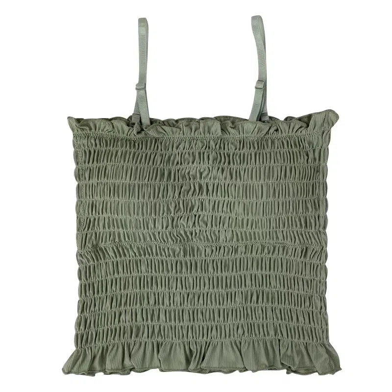 轻迎 褶皱吊带带胸垫打底衫木耳边上衣裹胸内衣女背心 女款