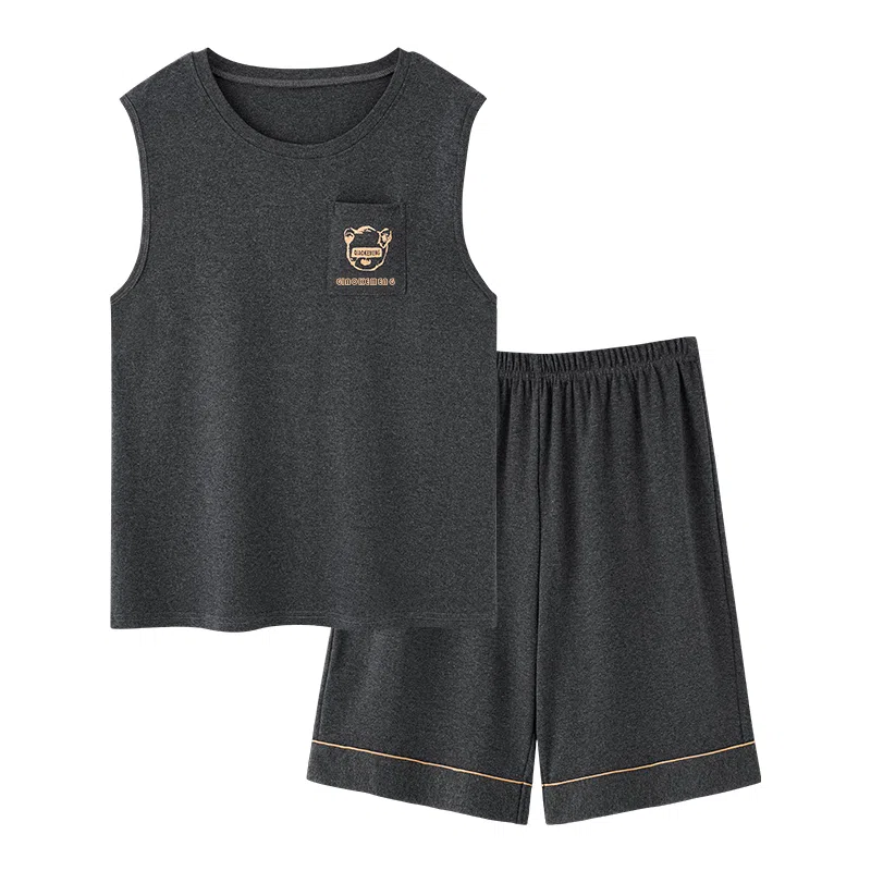 莫代尔 简约休闲舒适个性圆领套头时尚气质百搭柔软亲肤细腻背心短裤两件套家居服可外穿睡衣套装 男款