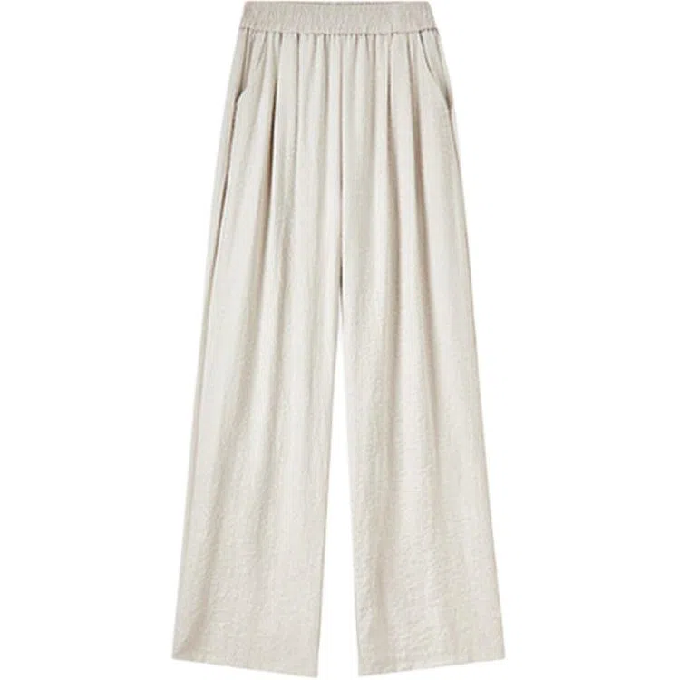 潞优野 松紧腰及地长裤高腰宽松休闲裤 女款