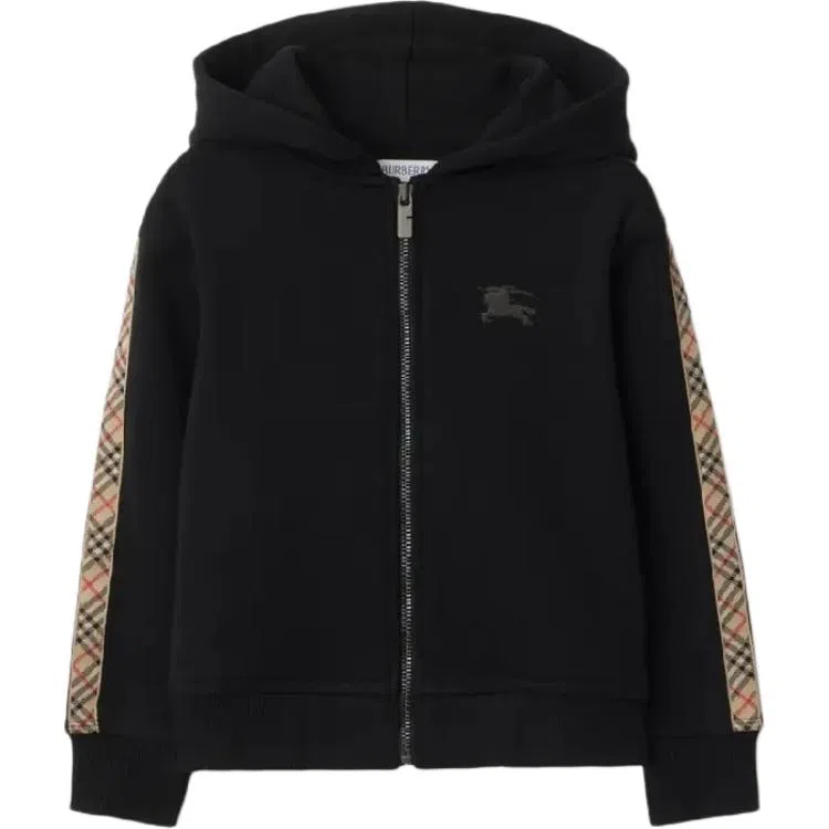 Burberry SS25 Checked Zip Hoodie Black Kids