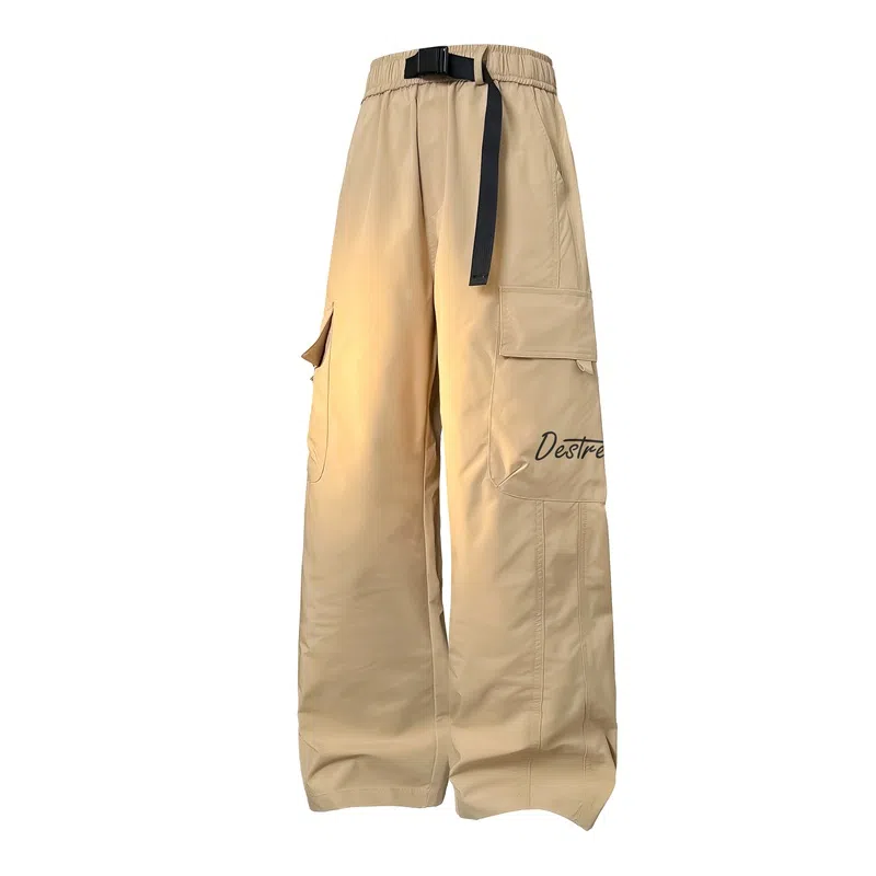 兰缪 美式复古日系简约纯色高街风基础款山系户外日常通勤跑步运动舒适宽松清爽透气潮流百搭柔软亲肤直筒裤垂感系带休闲裤 男女同款