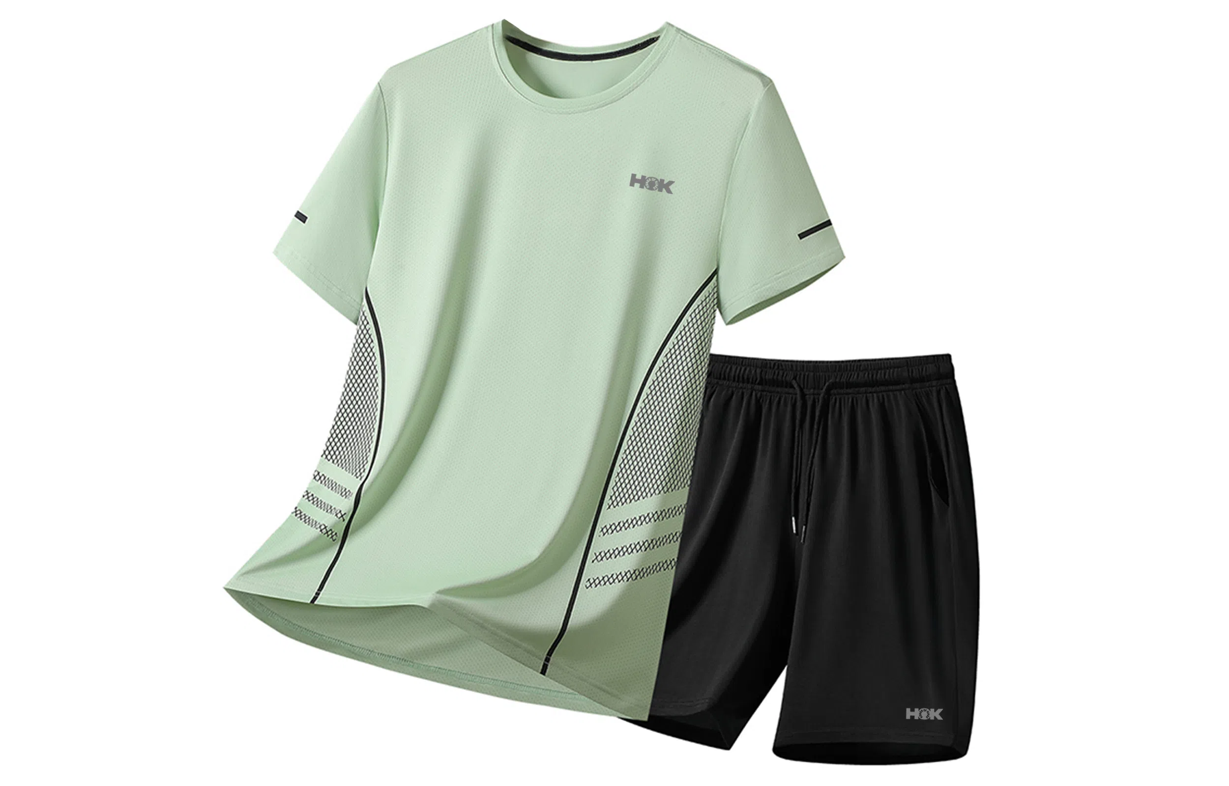 王者荣耀 大码冰丝薄款凉感基础款纯色健身训练瑜伽篮球跑步速干网眼透气百搭圆领五分裤休闲运动套装 男女同款