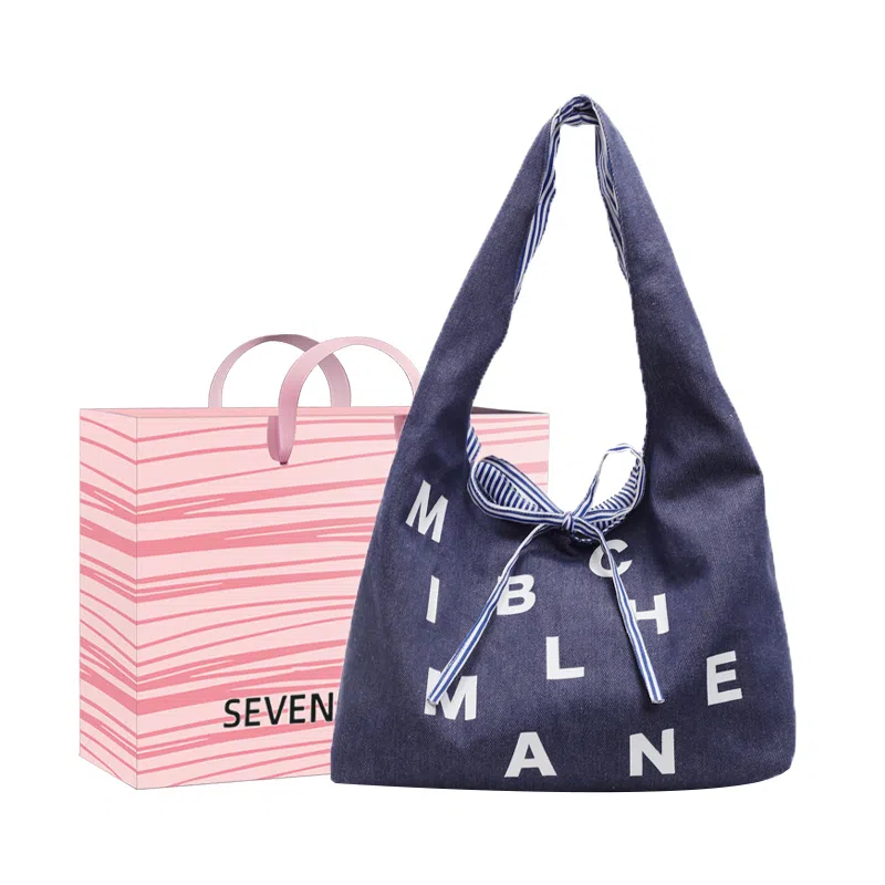 SEVENMOONS Lazy Simple Bow Tote Bag Canvas