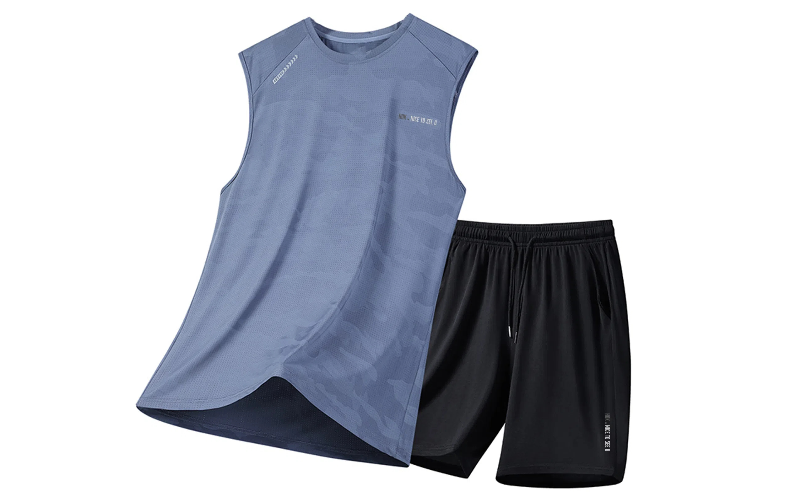 王者荣耀 大码冰丝薄款凉感纯色健身训练瑜伽篮球跑步速干网眼透气百搭基础款背心圆领五分裤休闲运动套装 男女同款