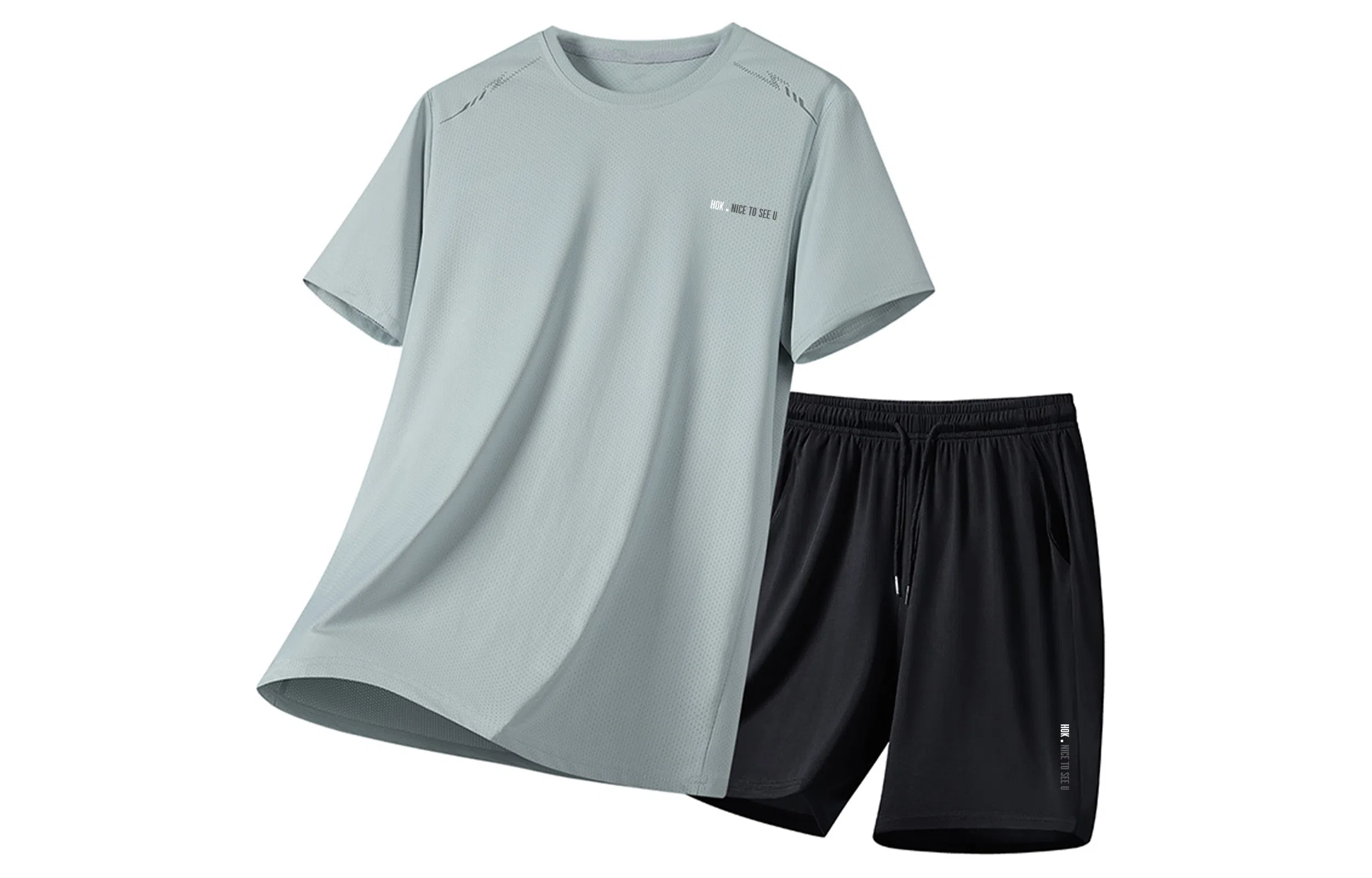 王者荣耀 标语款 大码冰丝薄款凉感纯色速干健身训练瑜伽篮球跑步速干网眼透气百搭基础款圆领五分裤休闲运动套装 男女同款