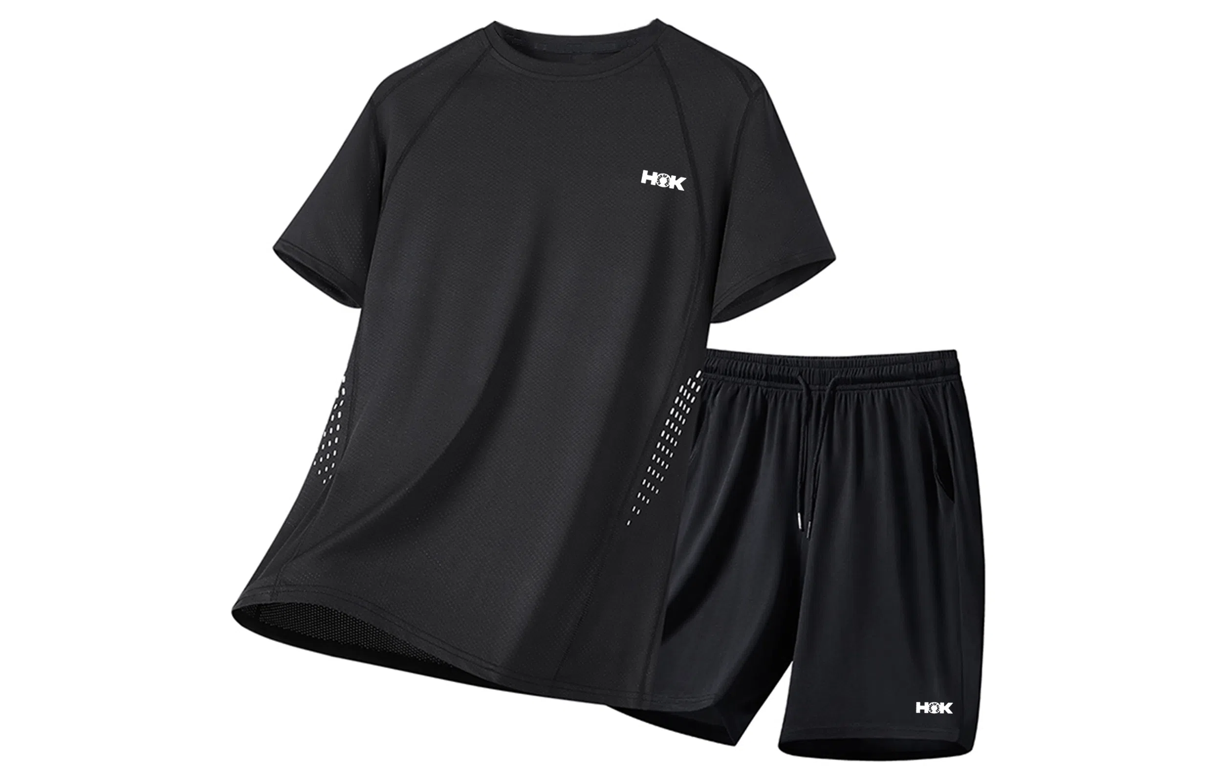 王者荣耀 大码薄款冰丝凉感基础款纯色健身训练瑜伽篮球跑步速干网眼透气百搭圆领短袖五分裤休闲运动套装 男女同款