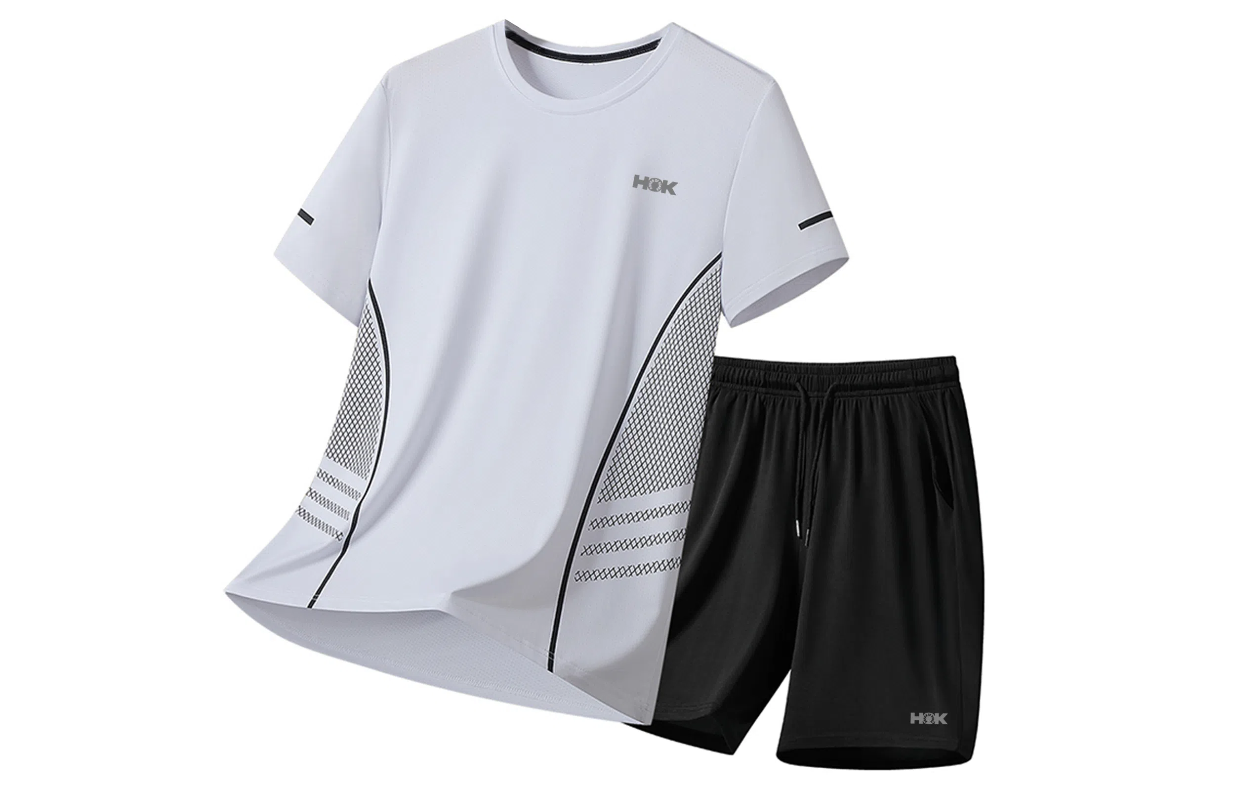 王者荣耀 大码冰丝薄款凉感基础款纯色健身训练瑜伽篮球跑步速干网眼透气百搭圆领五分裤休闲运动套装 男女同款