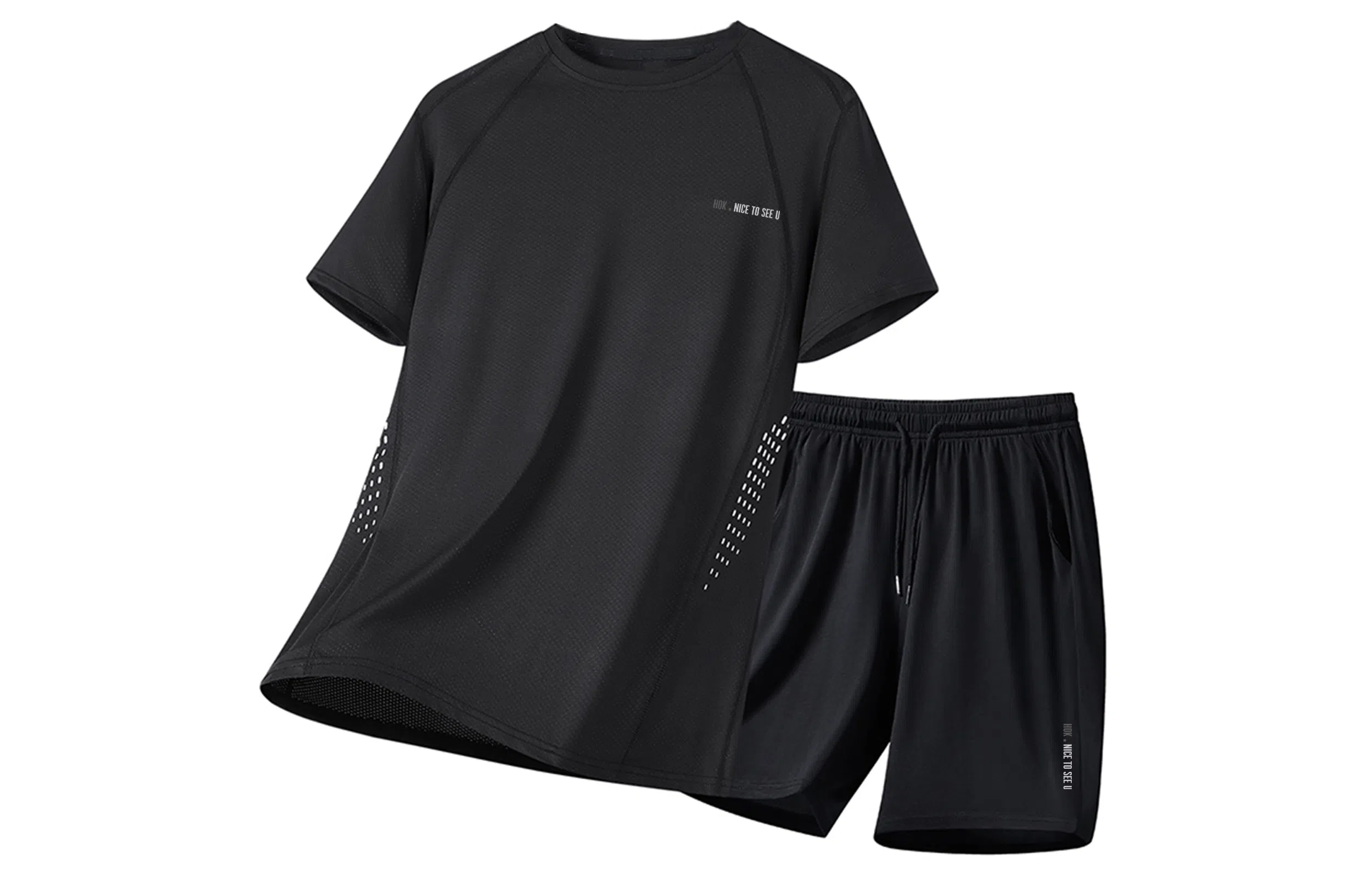 王者荣耀 纯色大码冰丝薄款凉感速干健身训练瑜伽篮球跑步速干网眼透气百搭基础款圆领五分裤休闲运动套装 男女同款