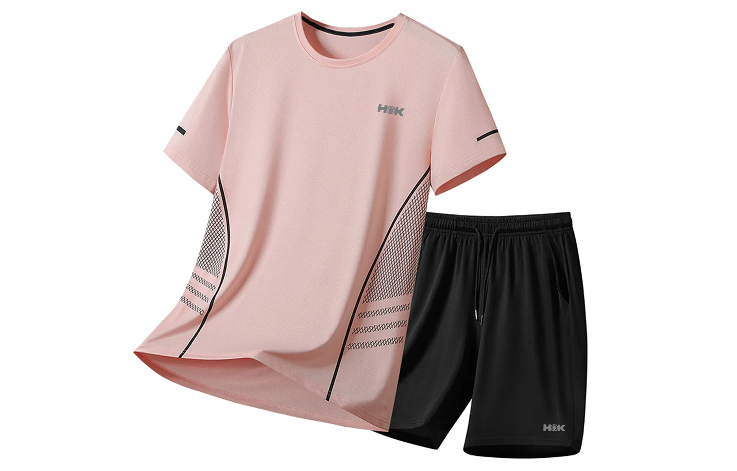 王者荣耀 大码冰丝薄款凉感基础款纯色健身训练瑜伽篮球跑步速干网眼透气百搭圆领五分裤休闲运动套装 男女同款