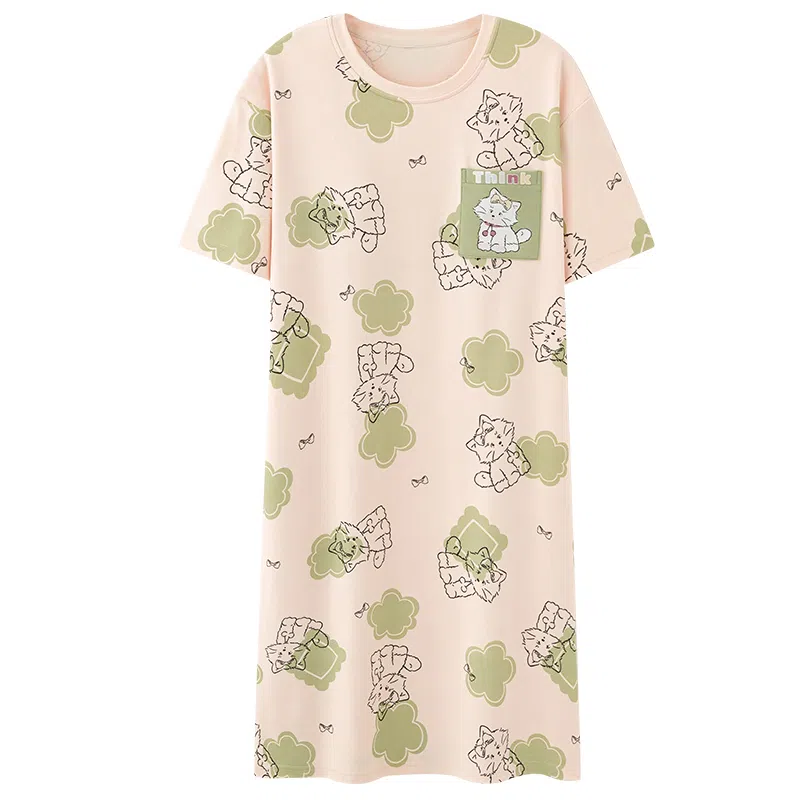 莫代尔 时尚气质百搭个性圆领套头韩版舒适柔软亲肤细腻简洁不易起球家居裙短袖可外穿睡裙 女款