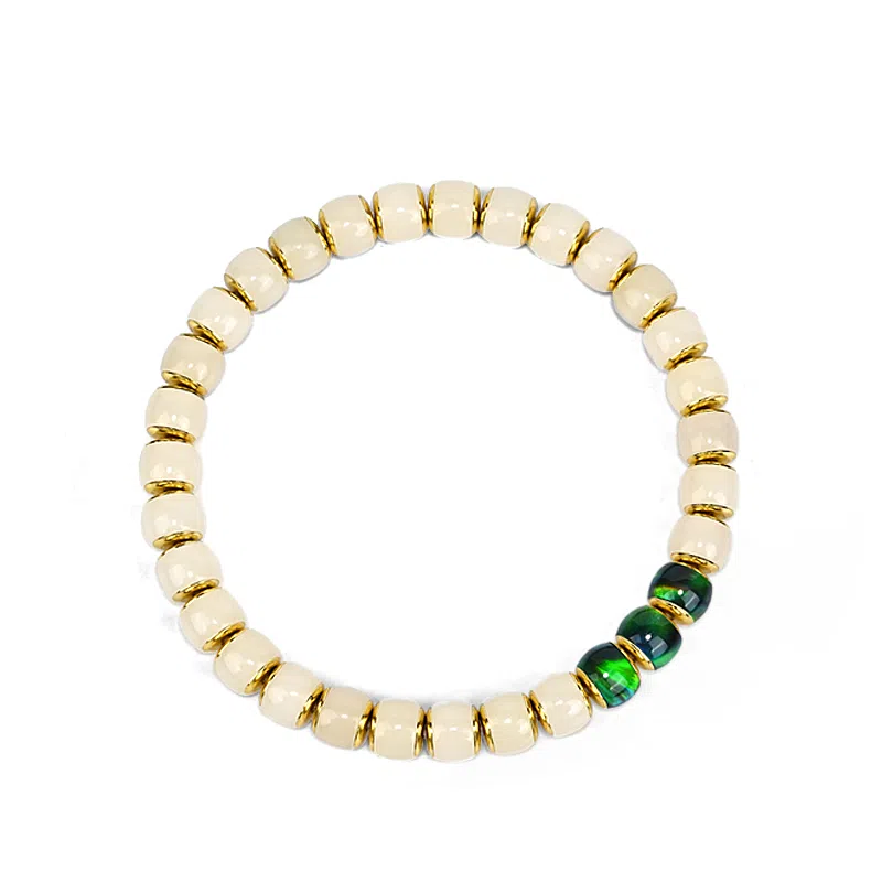 钰澜文玩 龙虎山界守战甲系列-「金盾」原创设计款-玉化料镶嵌-碧潮#好运 菩提根 手串 男女同款情侣款