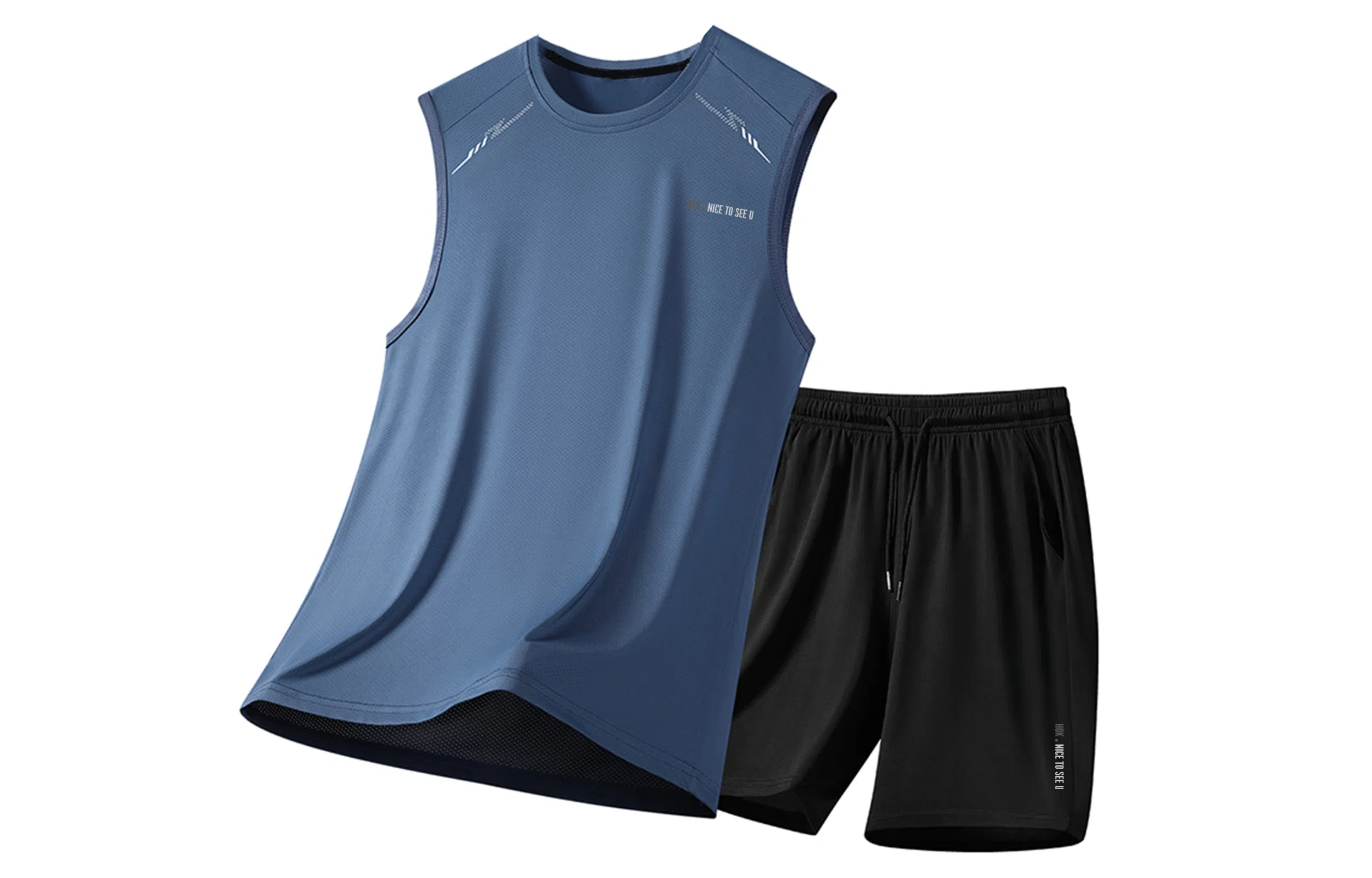 王者荣耀 大码冰丝薄款凉感纯色速干训练健身瑜伽篮球跑步速干网眼透气百搭基础款圆领背心五分裤休闲运动套装 男女同款