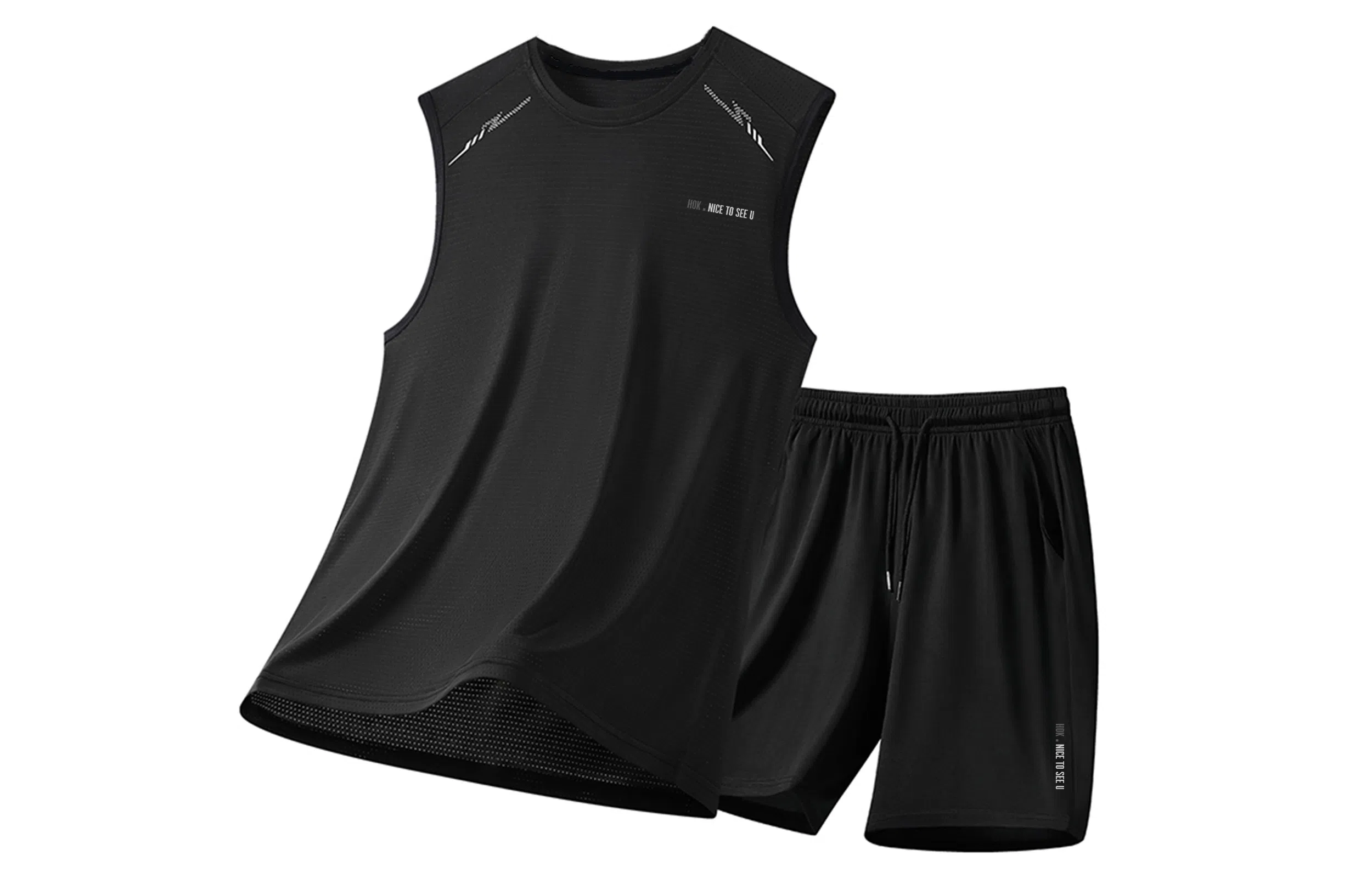 王者荣耀 大码冰丝薄款凉感纯色速干训练健身瑜伽篮球跑步速干网眼透气百搭基础款圆领背心五分裤休闲运动套装 男女同款