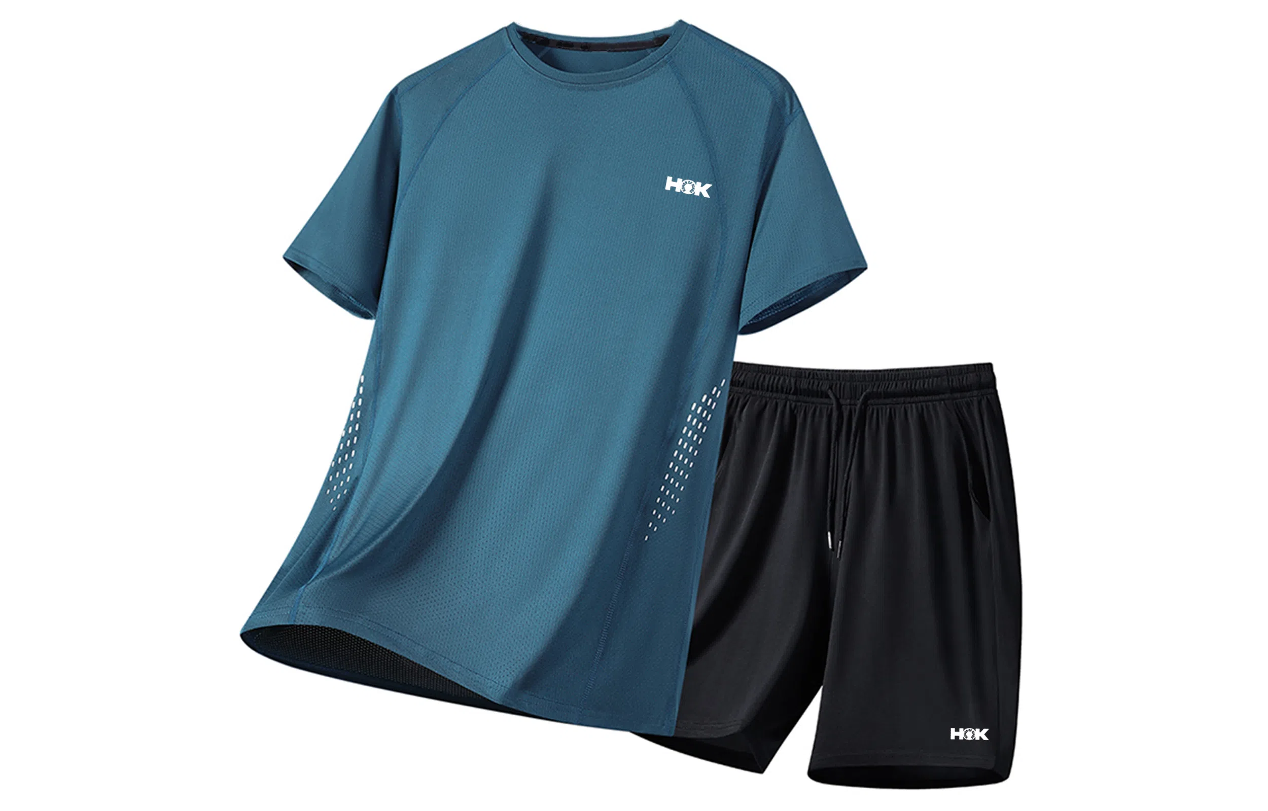 王者荣耀 大码薄款冰丝凉感基础款纯色健身训练瑜伽篮球跑步速干网眼透气百搭圆领短袖五分裤休闲运动套装 男女同款