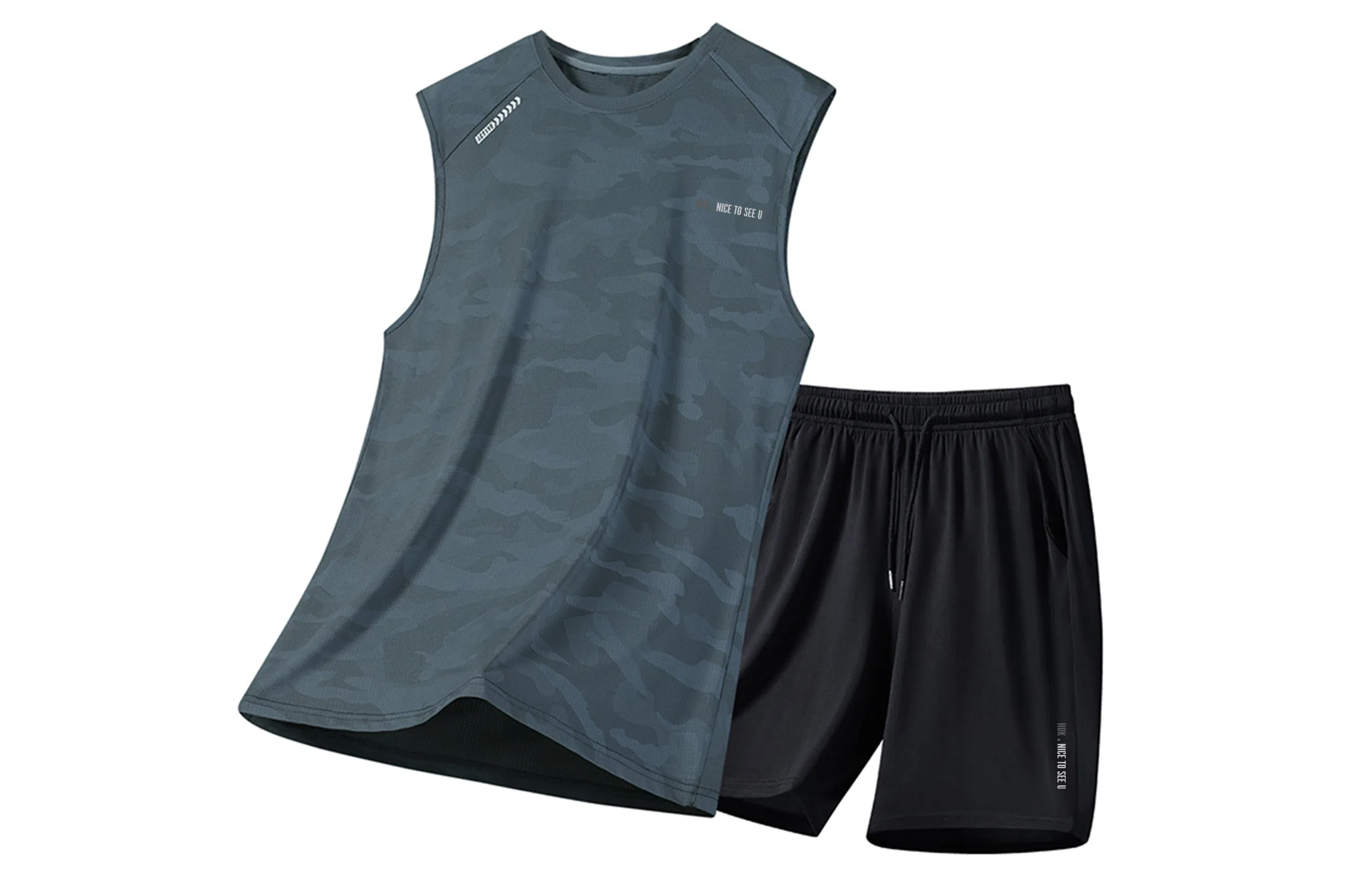 王者荣耀 大码冰丝薄款凉感纯色健身训练瑜伽篮球跑步速干网眼透气百搭基础款背心圆领五分裤休闲运动套装 男女同款