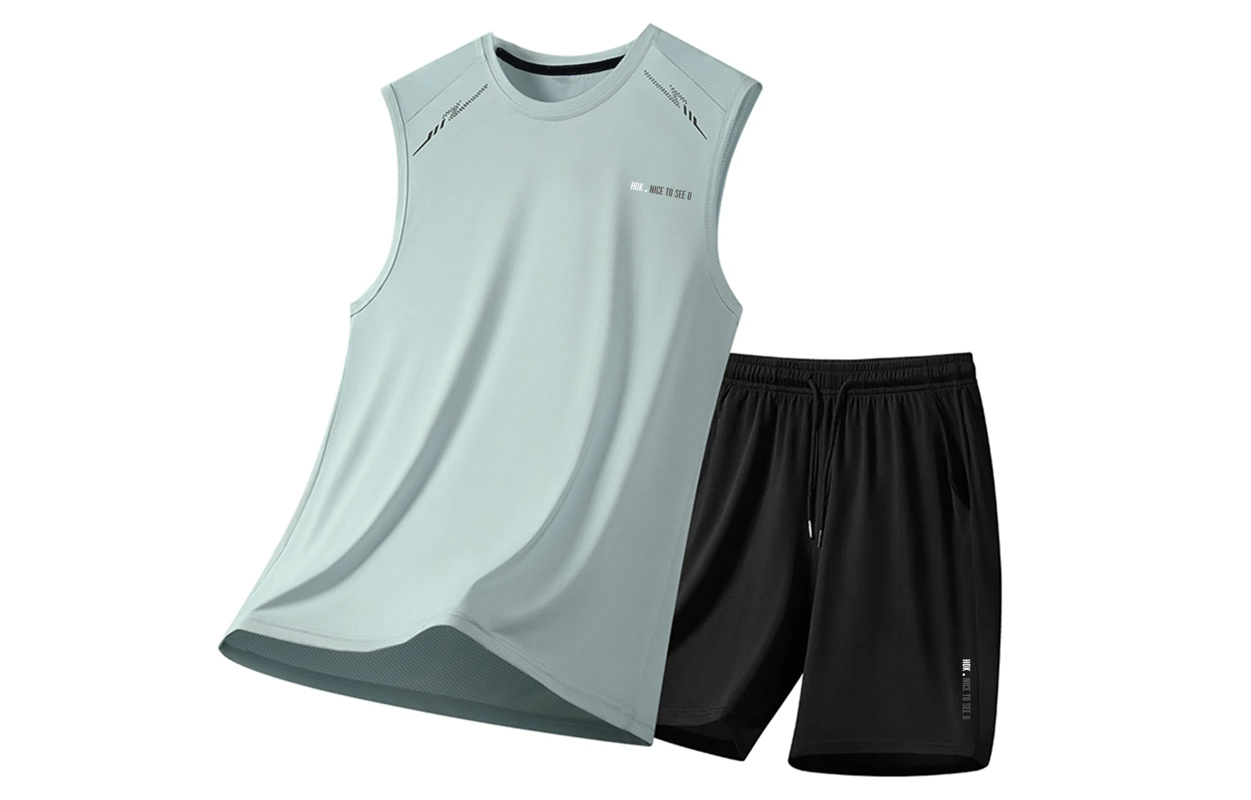 王者荣耀 大码冰丝薄款凉感纯色速干训练健身瑜伽篮球跑步速干网眼透气百搭基础款圆领背心五分裤休闲运动套装 男女同款