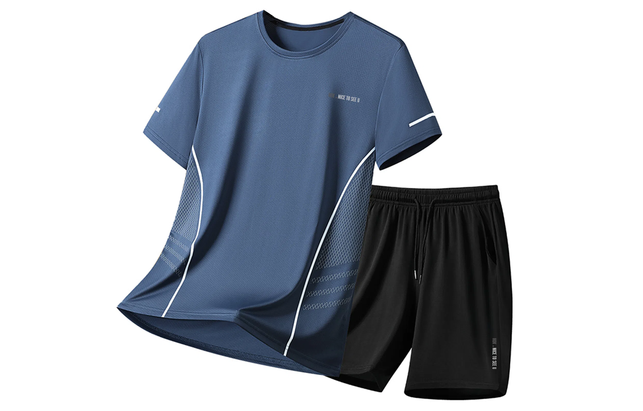 王者荣耀 大码冰丝薄款凉感纯色健身训练瑜伽篮球跑步速干网眼透气百搭基础款圆领短袖短裤休闲运动套装 男女同款