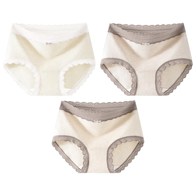 二三二三 时尚简约透气无痕裸感不卡档不夹臀柔软舒适不勒高腰高弹包臀三角裤日常穿着亲肤法式撞色蕾丝性感纯欲内裤 女款 组合装