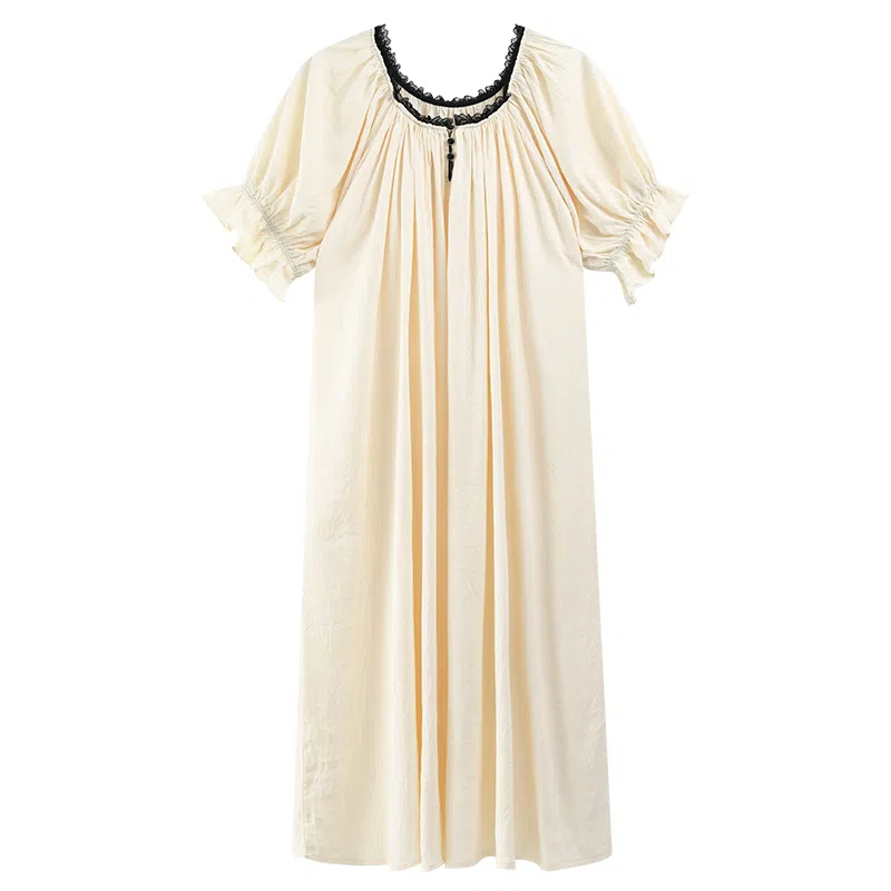 莫代尔 休闲简洁舒适柔软圆领套头百搭亲肤细腻宽松个性慵懒带胸垫防凸点家居裙五分袖可外穿睡裙 女款