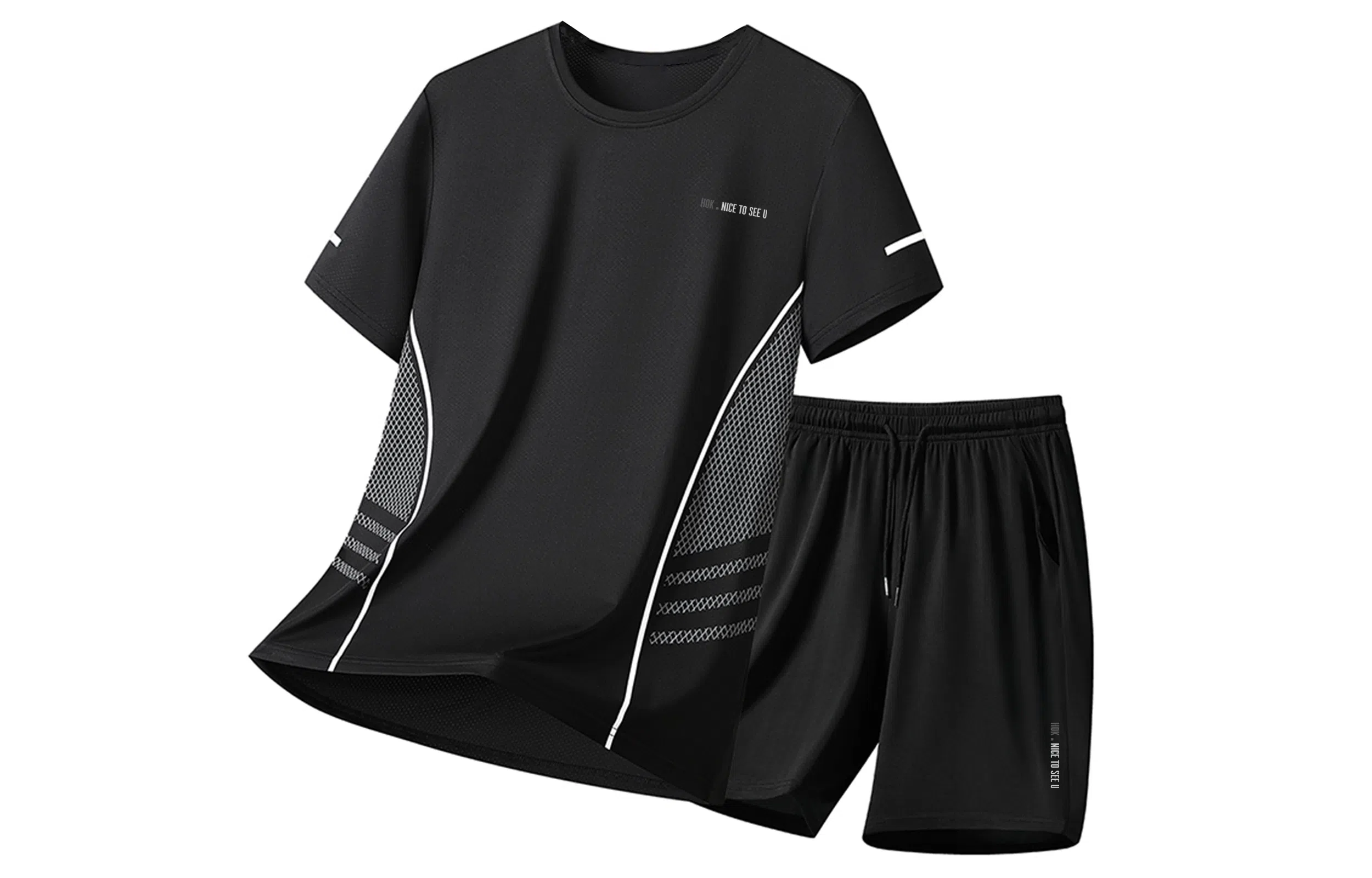 王者荣耀 大码冰丝薄款凉感纯色健身训练瑜伽篮球跑步速干网眼透气百搭基础款圆领短袖短裤休闲运动套装 男女同款