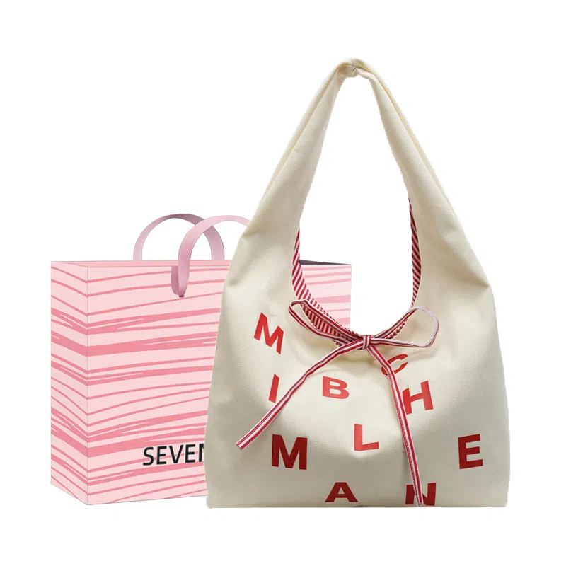 SEVENMOONS Lazy Simple Bow Tote Bag Canvas
