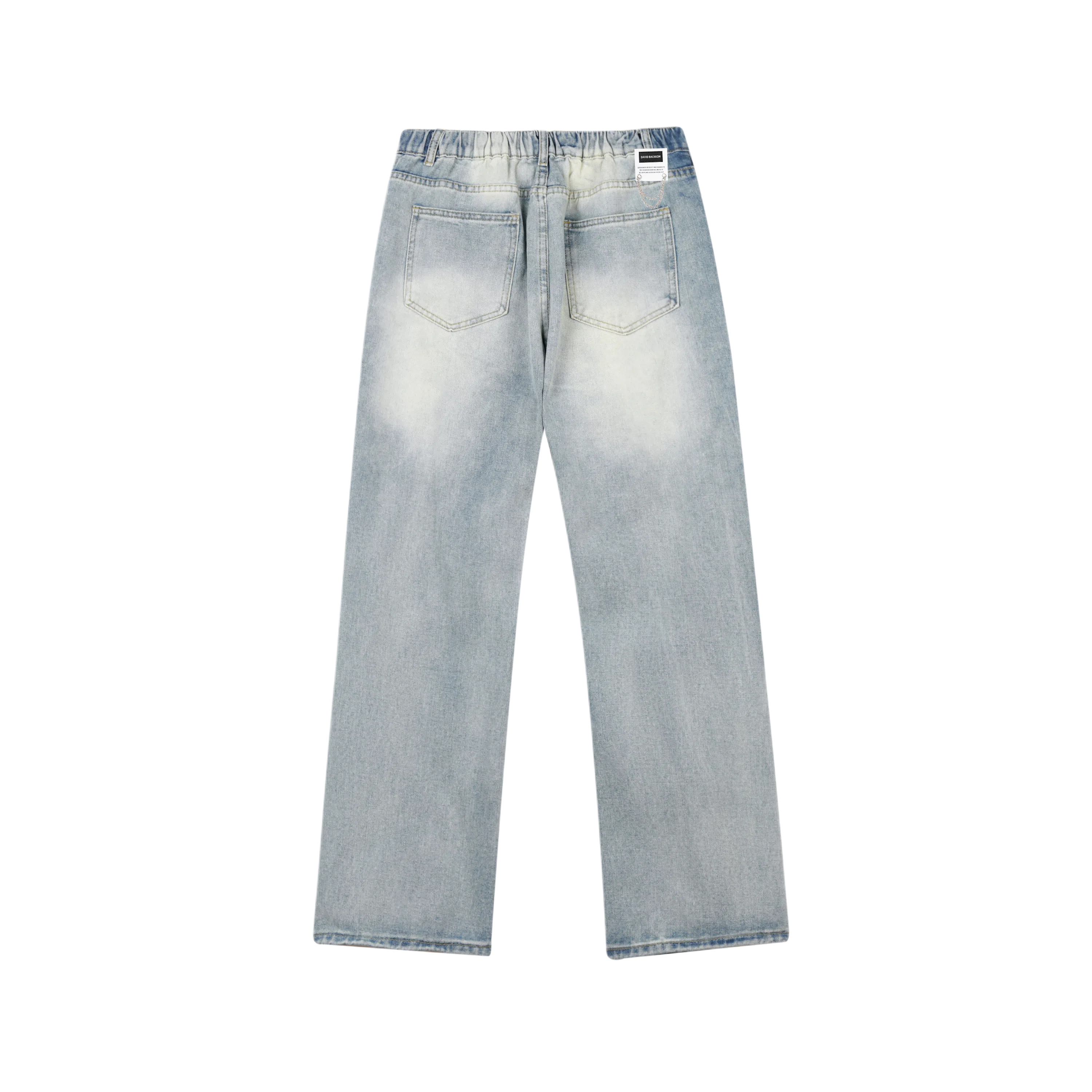 大卫贝肯 美式复古高街风水洗做旧重工破洞长裤舒适日常通勤时尚街头小众高级感痞帅百搭宽松直筒微喇牛仔裤 男女同款