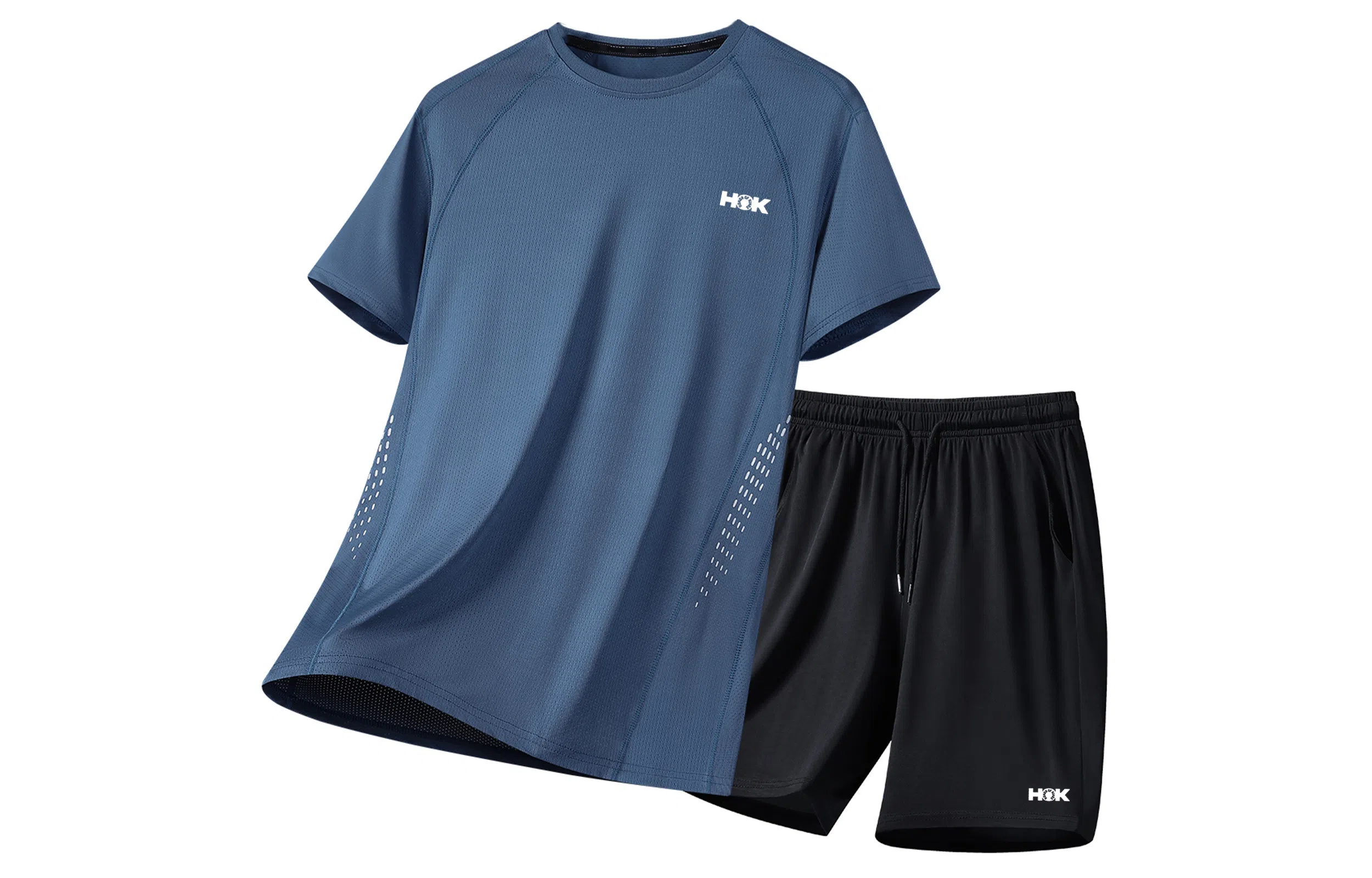 王者荣耀 大码薄款冰丝凉感基础款纯色健身训练瑜伽篮球跑步速干网眼透气百搭圆领短袖五分裤休闲运动套装 男女同款