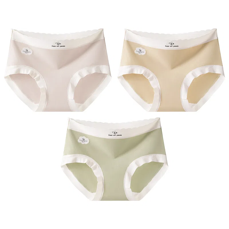 二三二三 时尚简约透气弹力不卡档舒适不勒亲肤三角裤柔软舒适不夹臀可爱熊猫印花字母甜美卡通少女内裤 女款 组合装