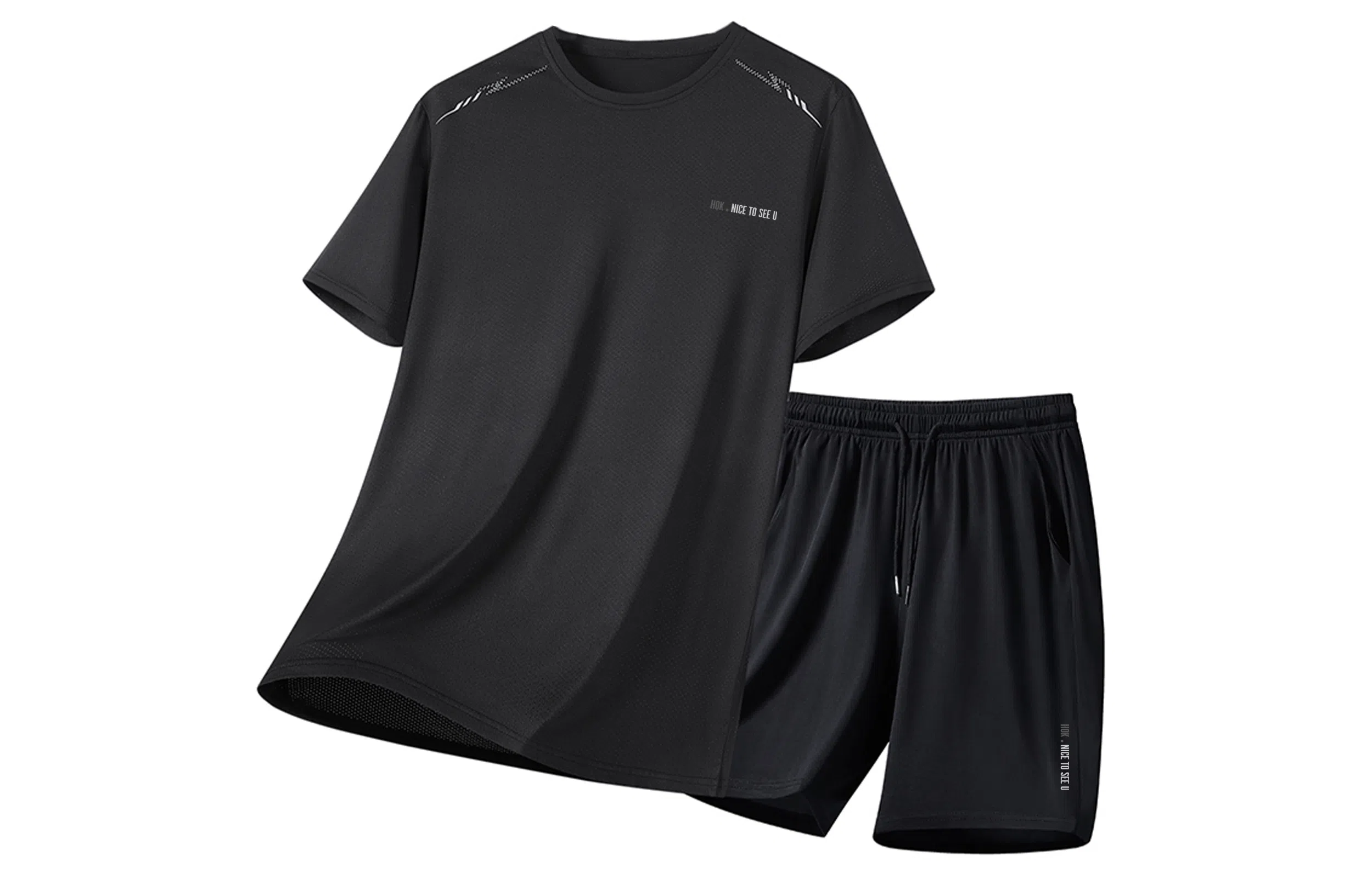 王者荣耀 标语款 大码冰丝薄款凉感纯色速干健身训练瑜伽篮球跑步速干网眼透气百搭基础款圆领五分裤休闲运动套装 男女同款